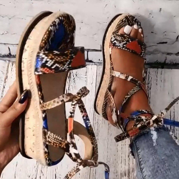 Boho Strap & Tie Platform Sandals – Fashionable Summer Footwear for Women