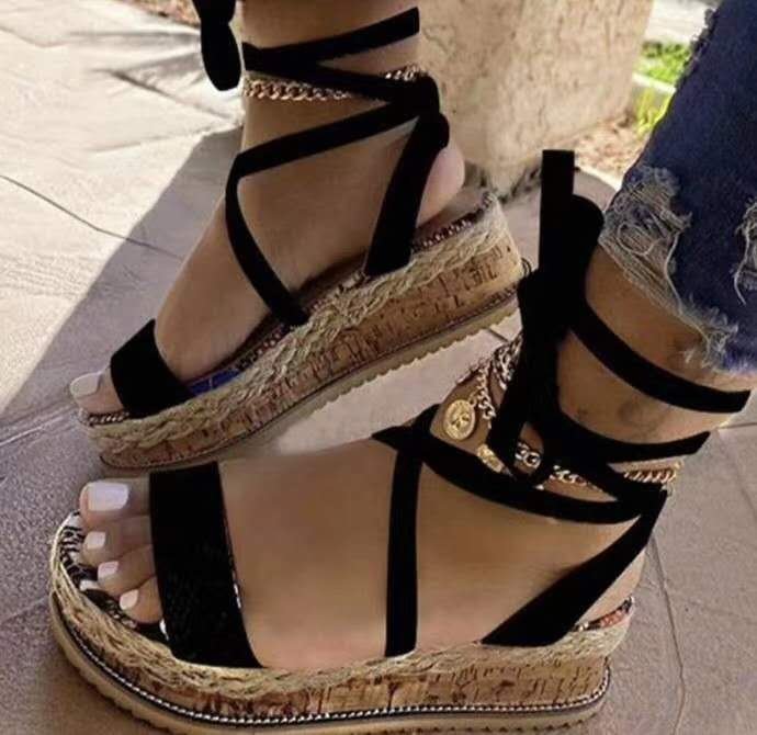 Boho Strap & Tie Platform Sandals – Fashionable Summer Footwear for Women