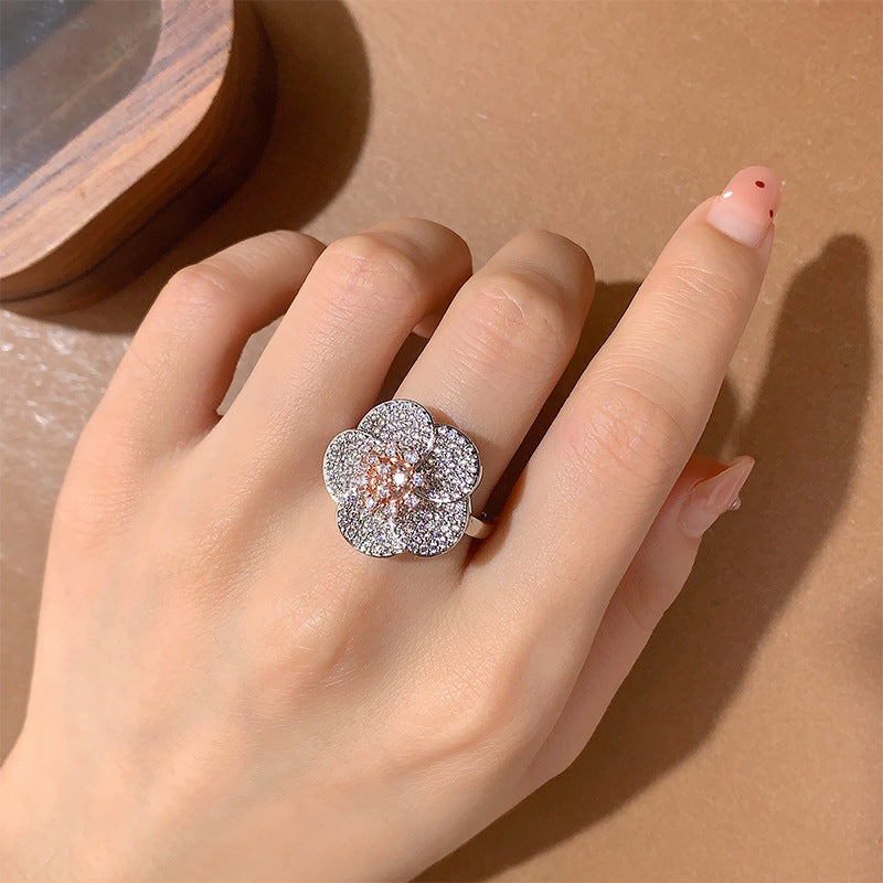 Blooming Flower Adjustable Ring – Women’s Simple Cute Zircon Jewelry