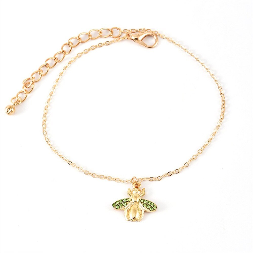 Boho Shell & Bee Charm Anklet Set – 4-Piece Layered Beach Ankle Bracelet