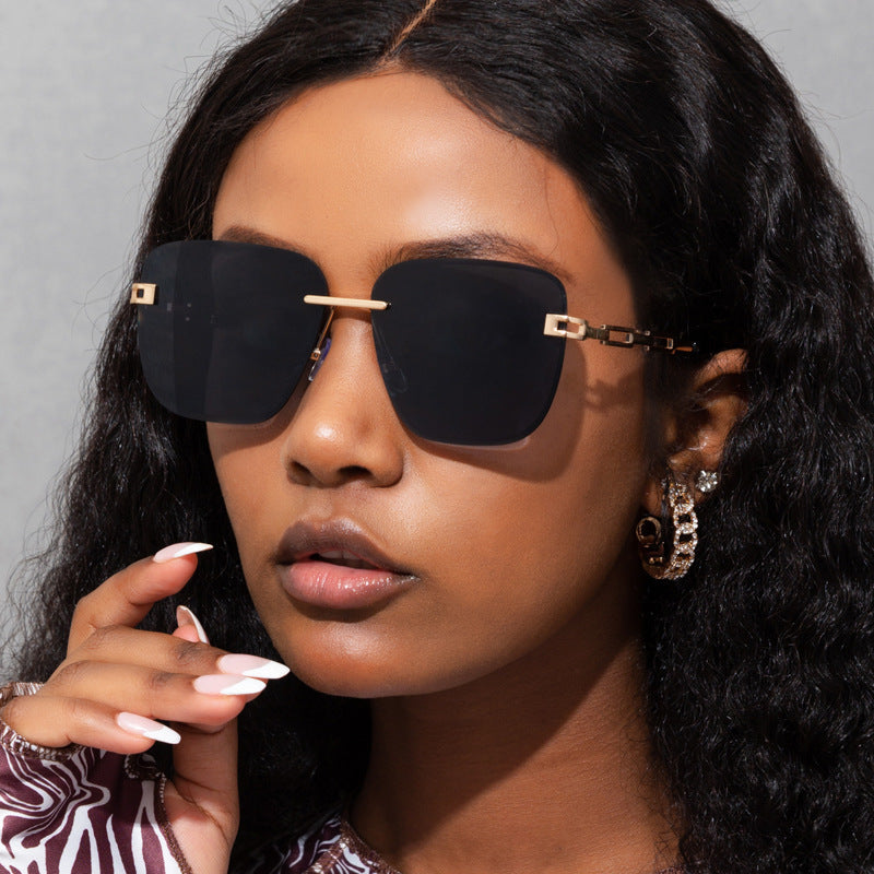 Frameless Trimmed Square Sunglasses – Stylish Gradient Lens Shades with UV Protection