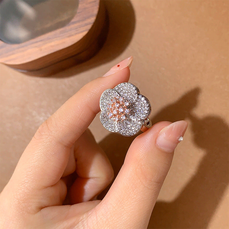 Blooming Flower Adjustable Ring – Women’s Simple Cute Zircon Jewelry