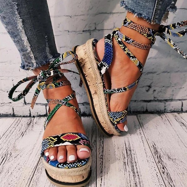 Boho Strap & Tie Platform Sandals – Fashionable Summer Footwear for Women