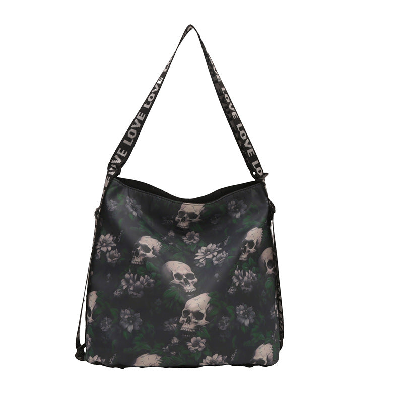 Creative Skull Design Nylon Shoulder Bag – Women's Edgy Style Large Capacity Tote
