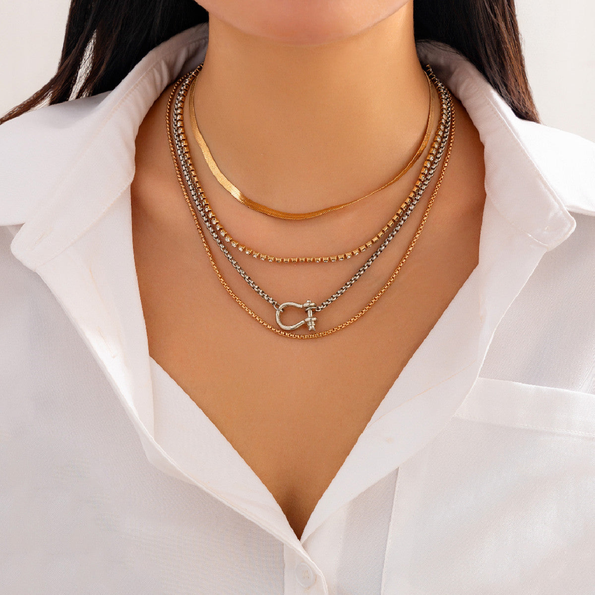 Layered Hip Hop Style Chain Set – Beaded & Flat Snake Necklace Blend