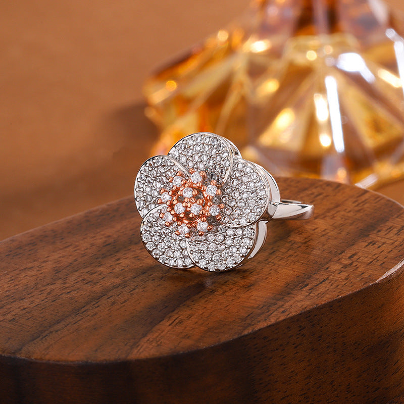 Blooming Flower Adjustable Ring – Women’s Simple Cute Zircon Jewelry