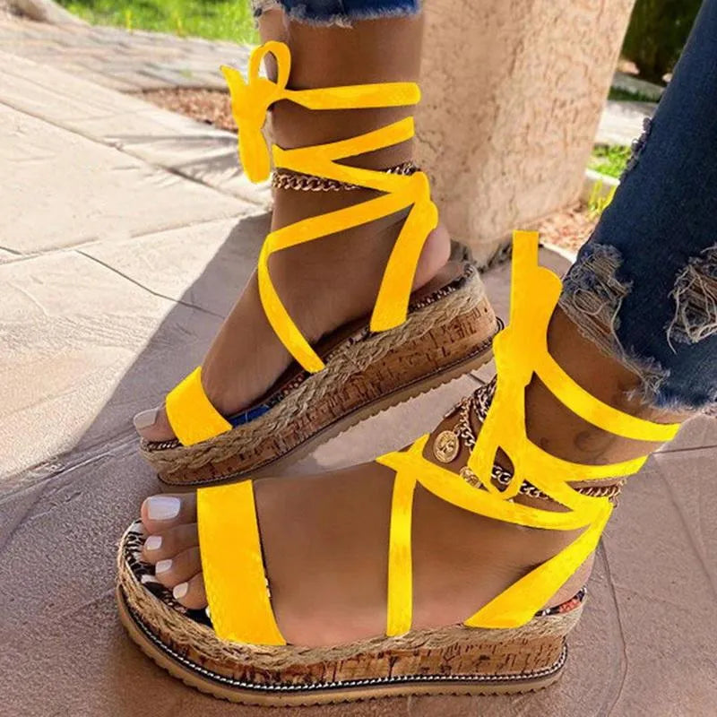 Boho Strap & Tie Platform Sandals – Fashionable Summer Footwear for Women