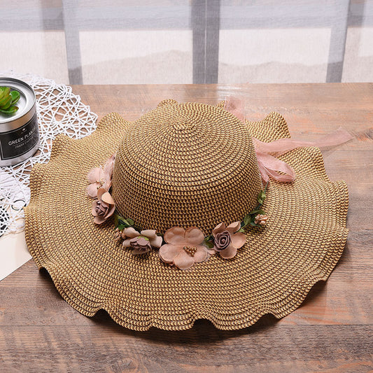 Big Wave Brim Floral Straw Sun Hat – Women's Beach Outdoor UV Protection