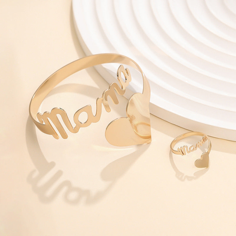 Mama Letter Bracelet & Ring Set – Chic Modern Jewelry Set