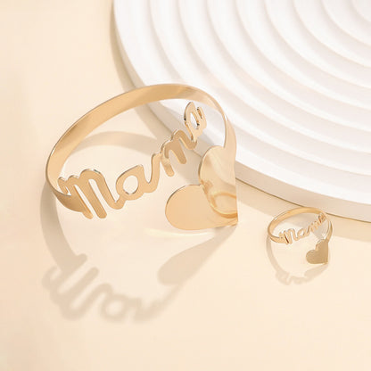 Mama Letter Bracelet & Ring Set – Chic Modern Jewelry Set