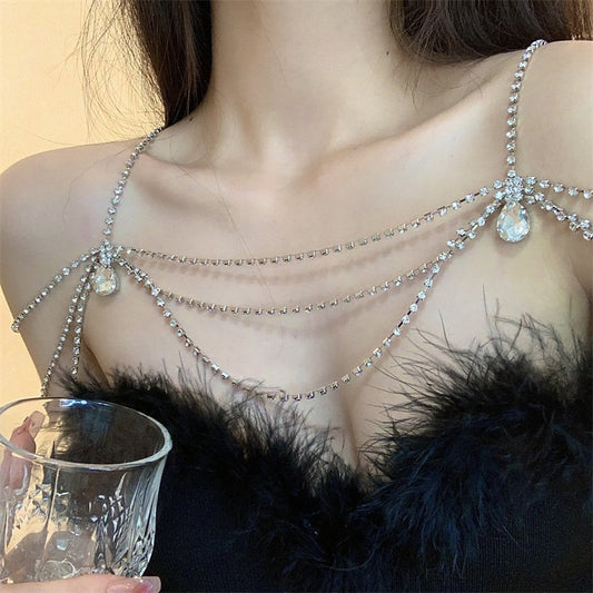 Celestia Rhinestone Body Chain – Vintage Festival & Nightlife Chest Jewelry