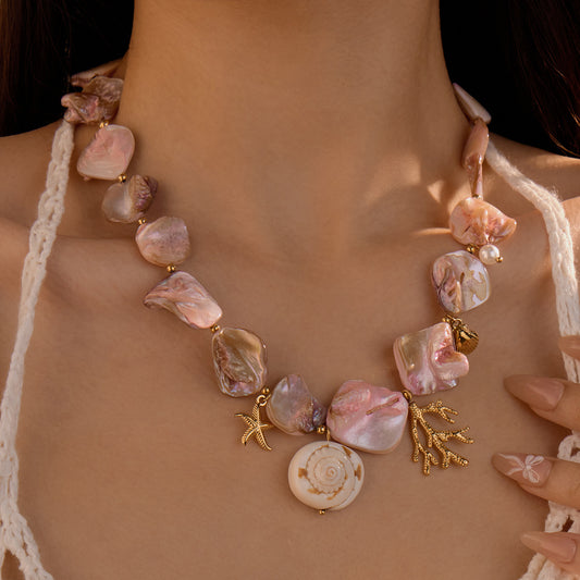Beach Style Shell & Coral Titanium Steel Clavicle Chain – Summer-Inspired Jewelry