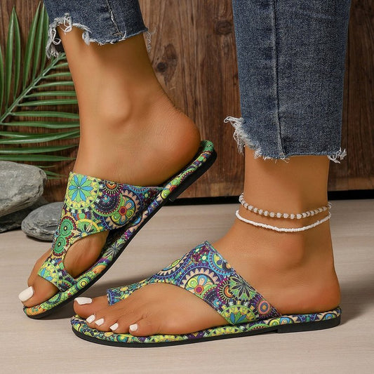 Women’s Printed Roman-Style Toe Covering Sandals – Breathable Summer Slip-Ons