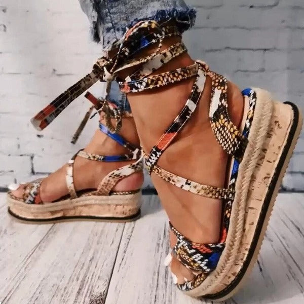 Boho Strap & Tie Platform Sandals – Fashionable Summer Footwear for Women