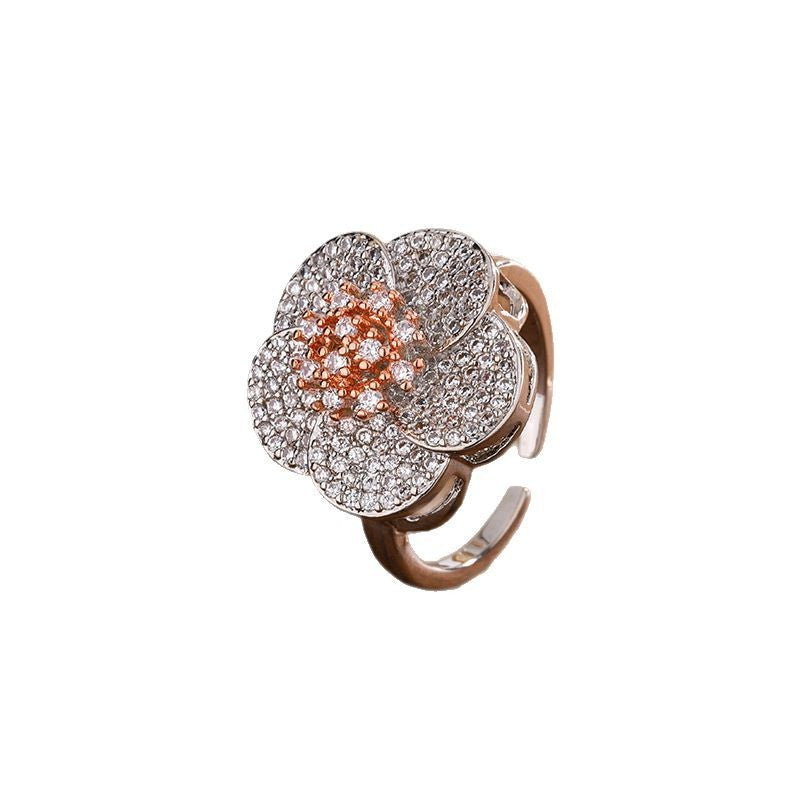 Blooming Flower Adjustable Ring – Women’s Simple Cute Zircon Jewelry