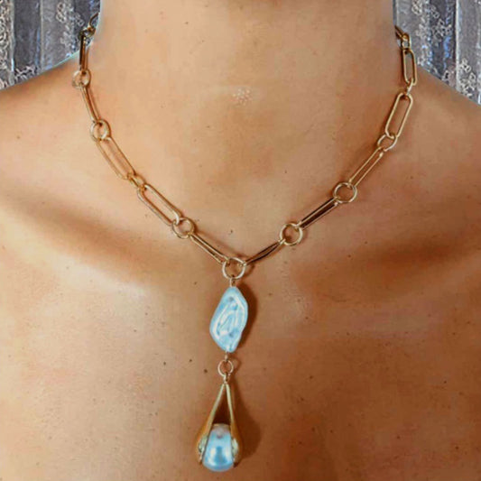 Elegant Minimalist Pearl Necklace – Snake Bone Chain Design for Women