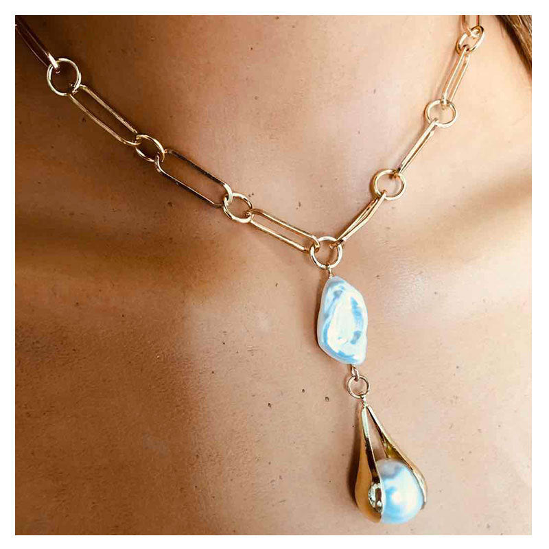 Elegant Minimalist Pearl Necklace – Snake Bone Chain Design for Women