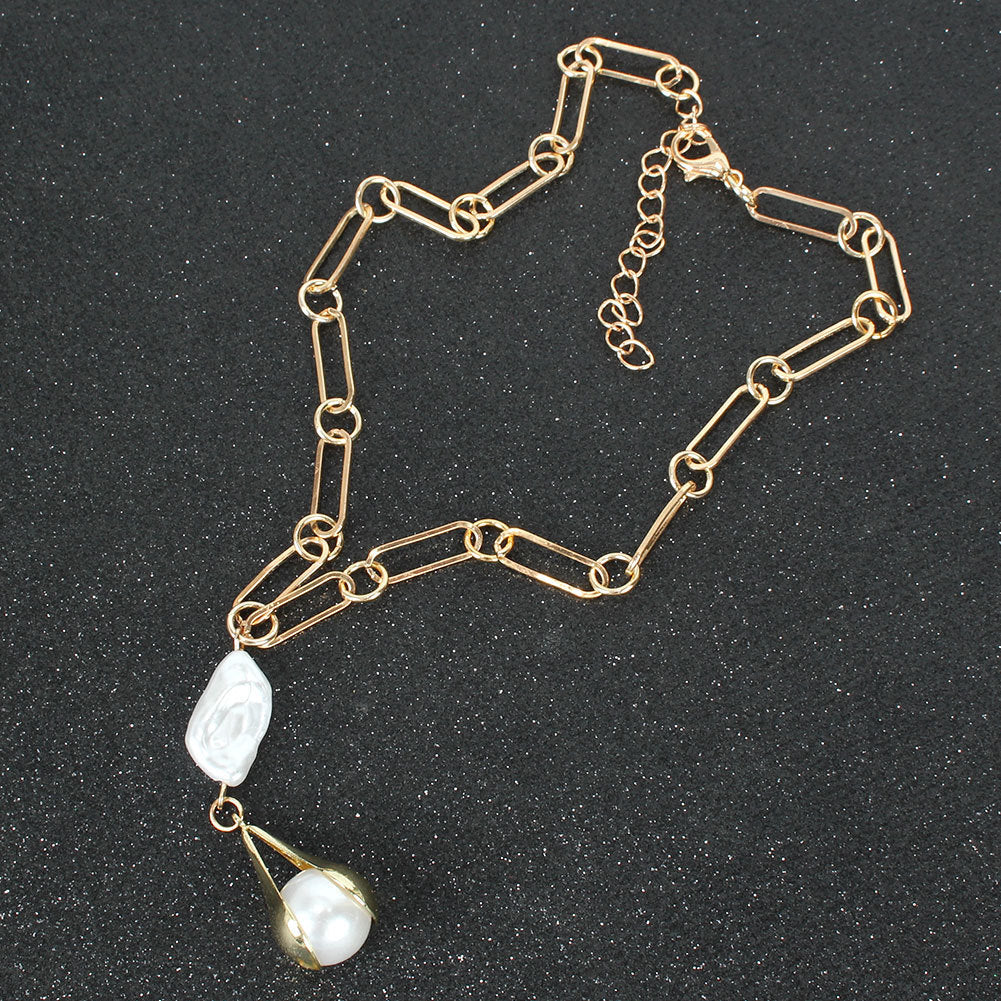 Elegant Minimalist Pearl Necklace – Snake Bone Chain Design for Women