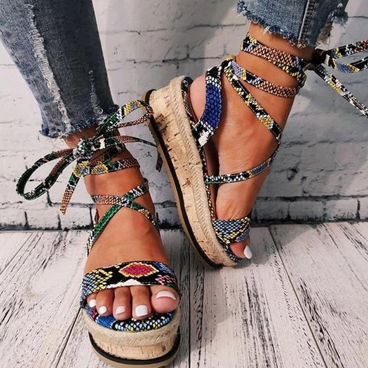 Boho Strap & Tie Platform Sandals – Fashionable Summer Footwear for Women