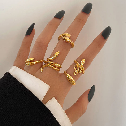 5-Piece Snake Ring Set – Adjustable Metal Joint Statement Rings