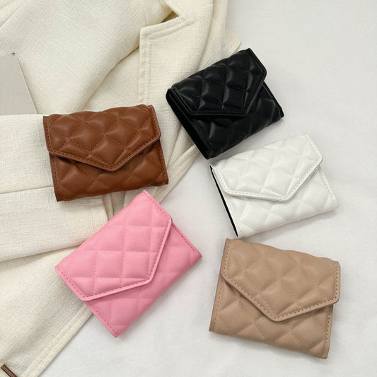 Diamond-Embroidered Multi-Fold Wallet – Simple Large-Capacity Everyday Organizer