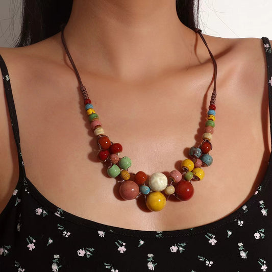 ColorPlay Beaded Charm Necklace – Women's Ethnic-Inspired Boho Statement Jewelry