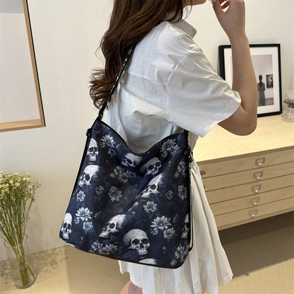 Creative Skull Design Nylon Shoulder Bag – Women's Edgy Style Large Capacity Tote