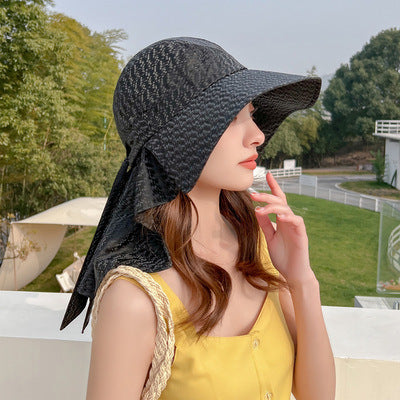 Adjustable Satin Wide Brim Sun Hat – Neck Protection Summer Shade Hat