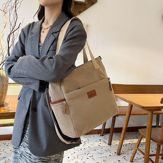Corduroy Casual Shoulder Tote – Soft Everyday Women’s Shoulder Bag