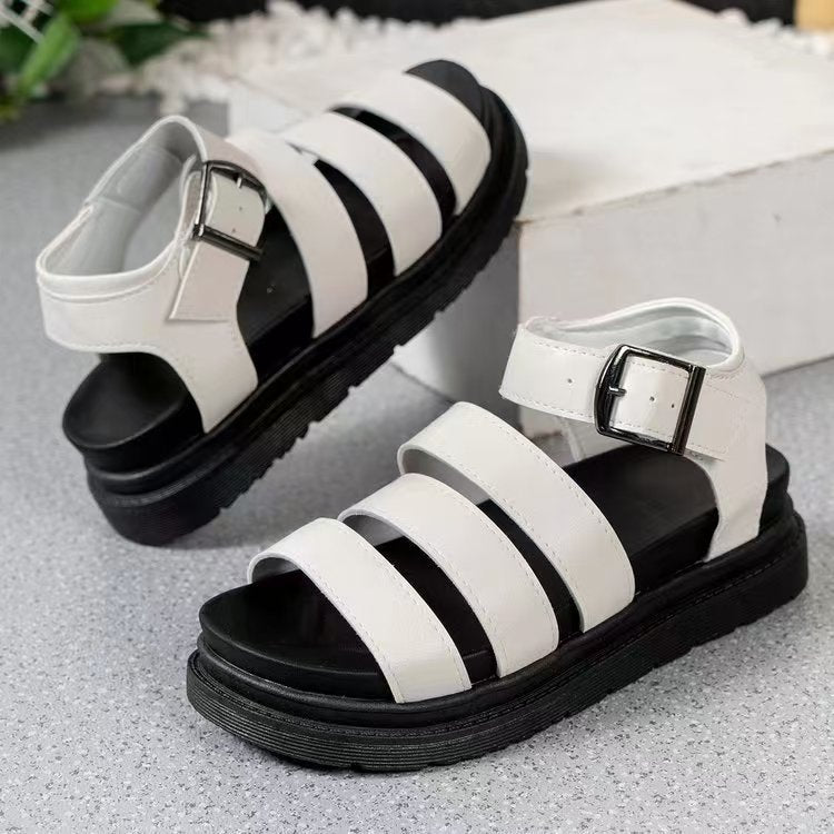 Thick Sole Buckle Strap Sandals – Round Toe Beach-Ready Summer Slides