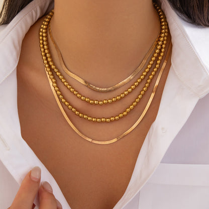 Layered Hip Hop Style Chain Set – Beaded & Flat Snake Necklace Blend