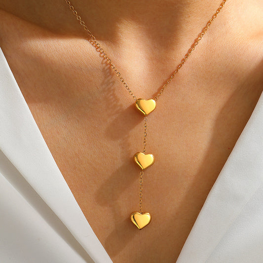 Stainless Steel Multi-Heart Tassel Necklace – Color-Retaining Romantic Jewelry