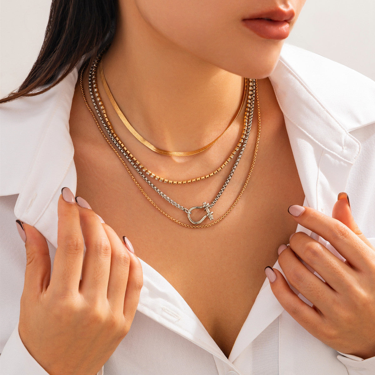 Layered Hip Hop Style Chain Set – Beaded & Flat Snake Necklace Blend