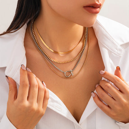 Layered Hip Hop Style Chain Set – Beaded & Flat Snake Necklace Blend