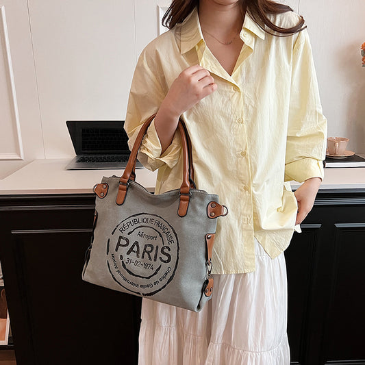 Paris-Inspired Canvas Tote – Chic Handheld Fashion Bag for Everyday Style