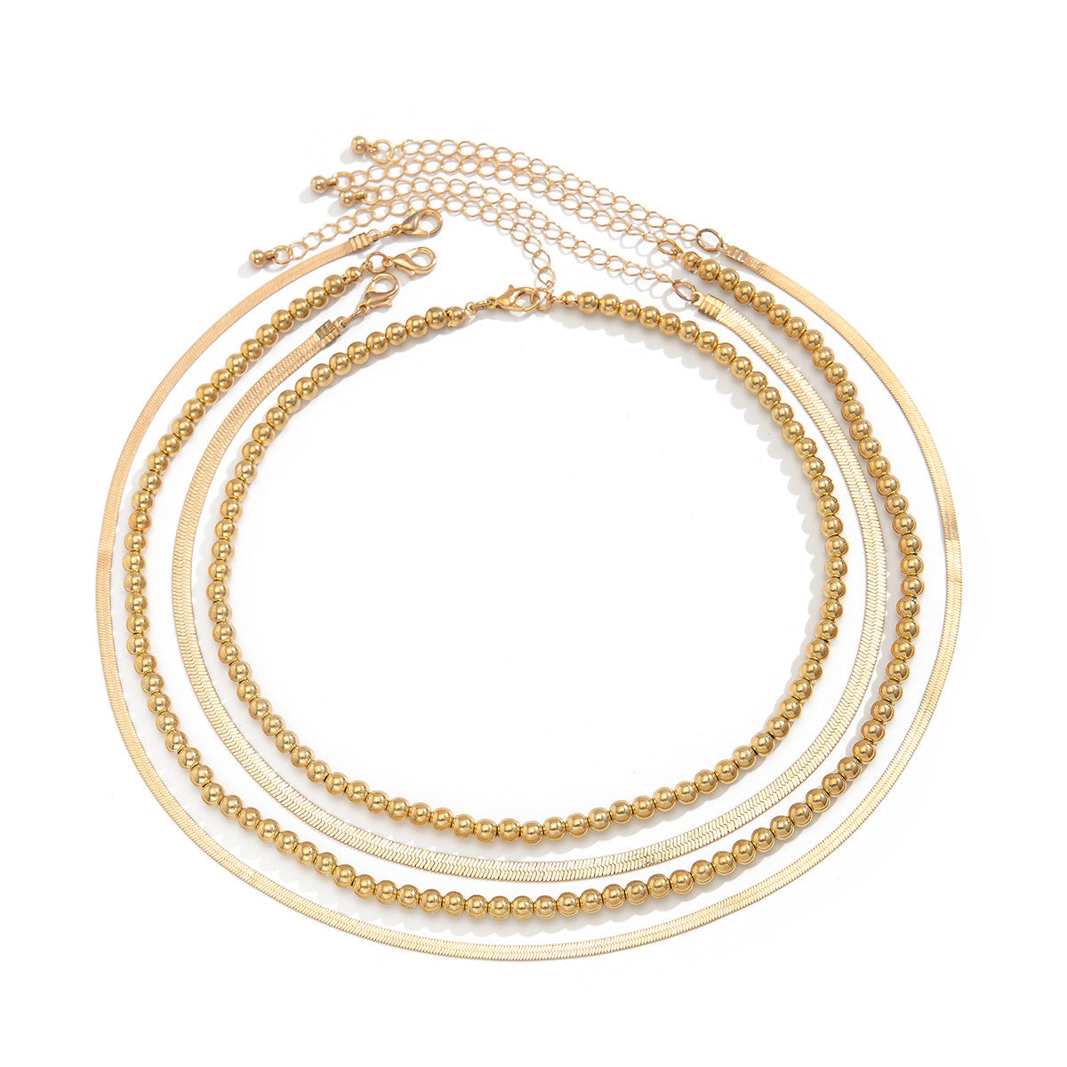 Layered Hip Hop Style Chain Set – Beaded & Flat Snake Necklace Blend