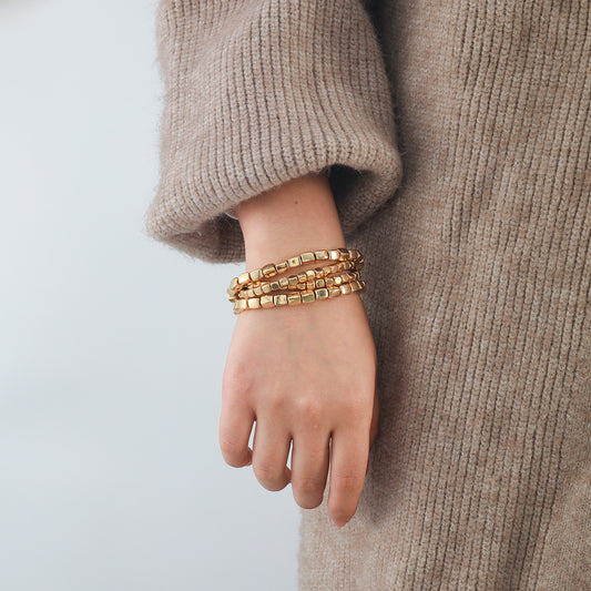 Minimalist Square Zinc Alloy Four Piece Bracelet Set – Sleek Bangles for Women
