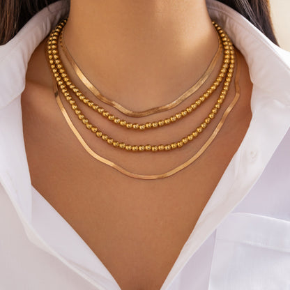 Layered Hip Hop Style Chain Set – Beaded & Flat Snake Necklace Blend