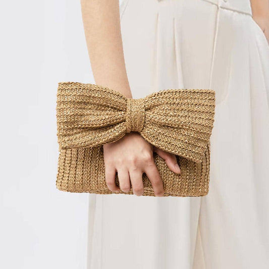 Bow-Knot Straw Handbag – Summer Fashion Woven Tote with Elegant Charm