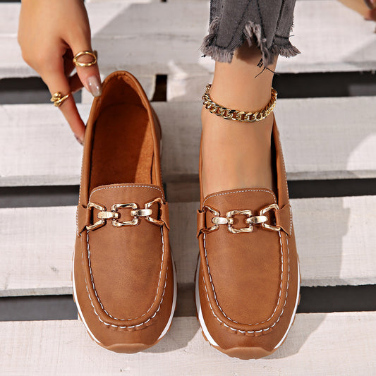 Modern Chain Detail Loafers – Flat Platform Women’s Shoes