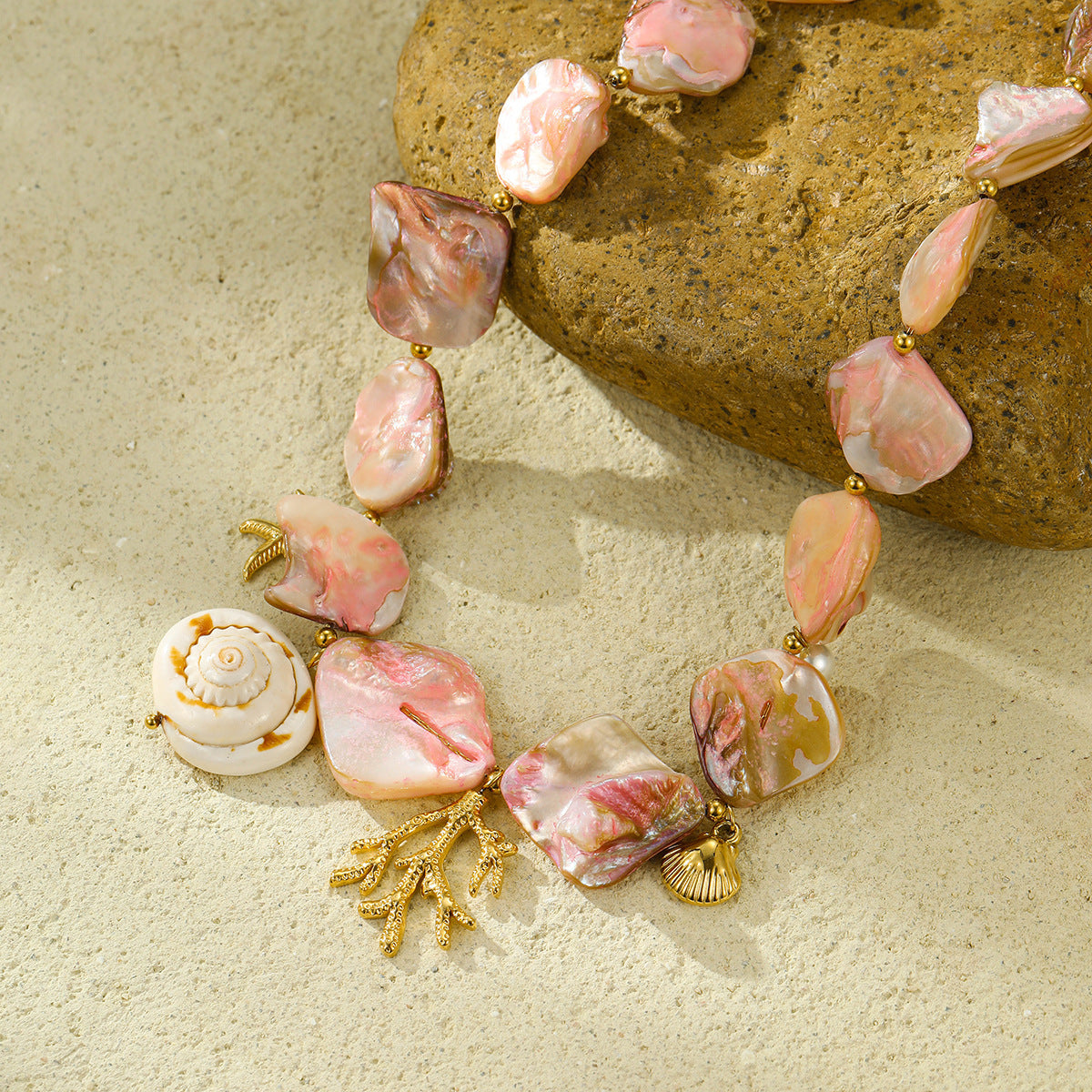 Beach Style Shell & Coral Titanium Steel Clavicle Chain – Summer-Inspired Jewelry