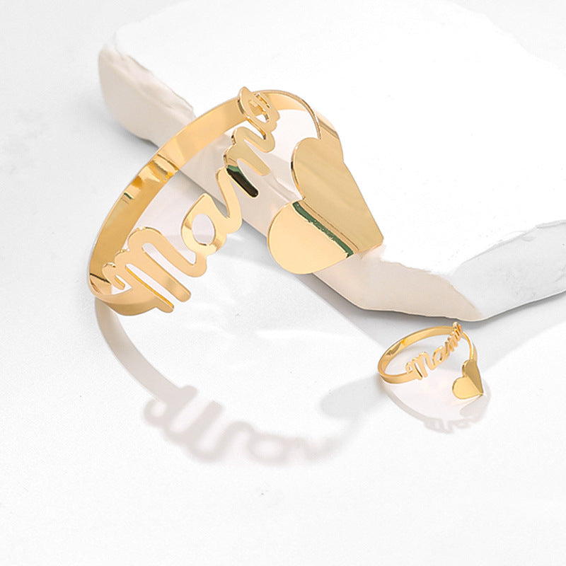 Mama Letter Bracelet & Ring Set – Chic Modern Jewelry Set