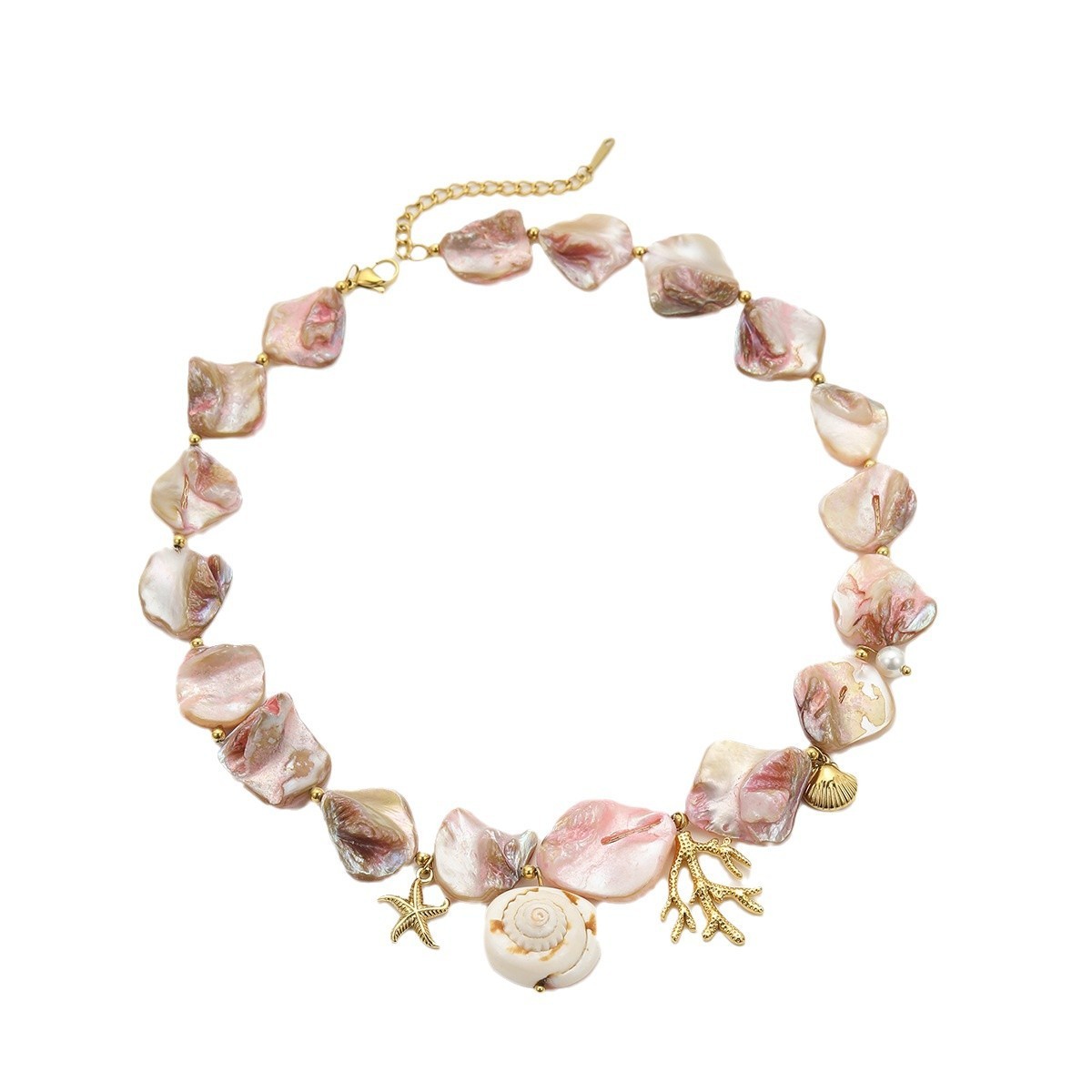 Beach Style Shell & Coral Titanium Steel Clavicle Chain – Summer-Inspired Jewelry
