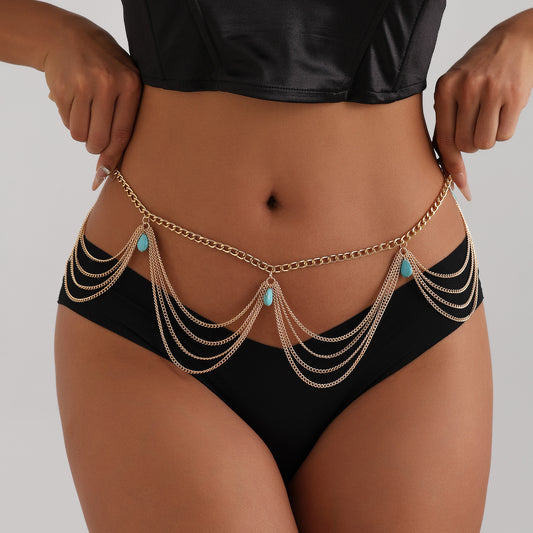 Classic Retro Turquoise Waist Belly Chain – Sexy Summer Beach Body Jewelry