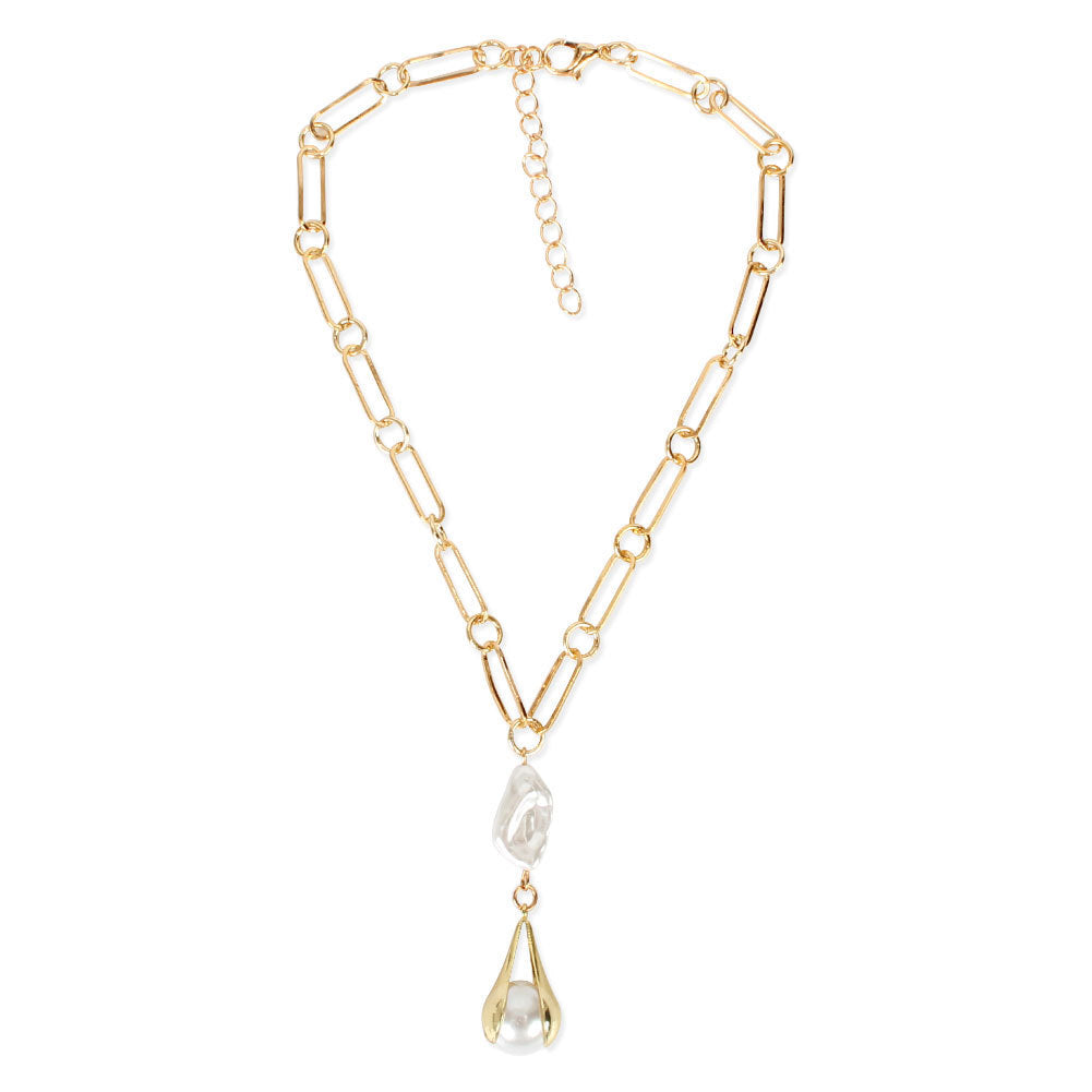 Elegant Minimalist Pearl Necklace – Snake Bone Chain Design for Women
