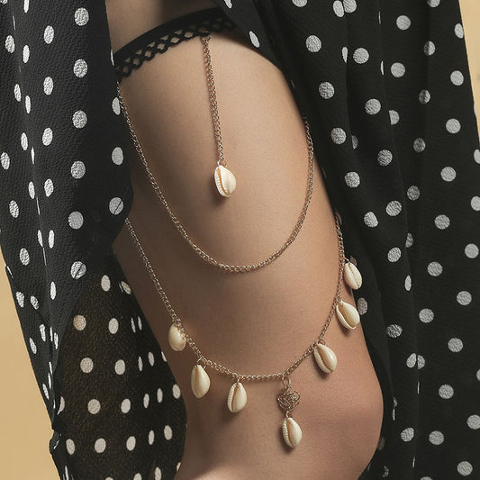 Seashell Charm Metal Beaded Thigh Chain – Women’s Beach Body Jewelry