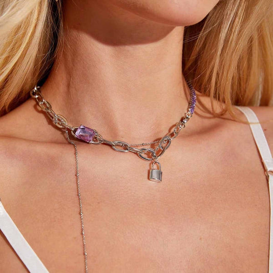Elegant French Luxe Style Purple Zircon Clavicle Chain Necklace – Delicate Women's Jewelry